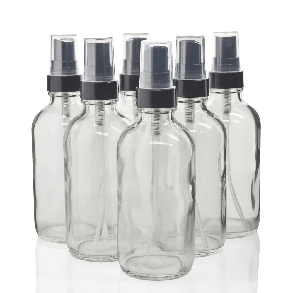 6pcs 120ml Clear Glass Spray Bottle Black Fine Mist Sprayer 4 Oz Refillable Container For Essential Oils Organic Beauty Products