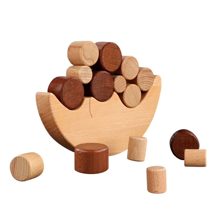 Children's wooden toys wood color moon balance building blocks Montessori early education toys children balance stack high game