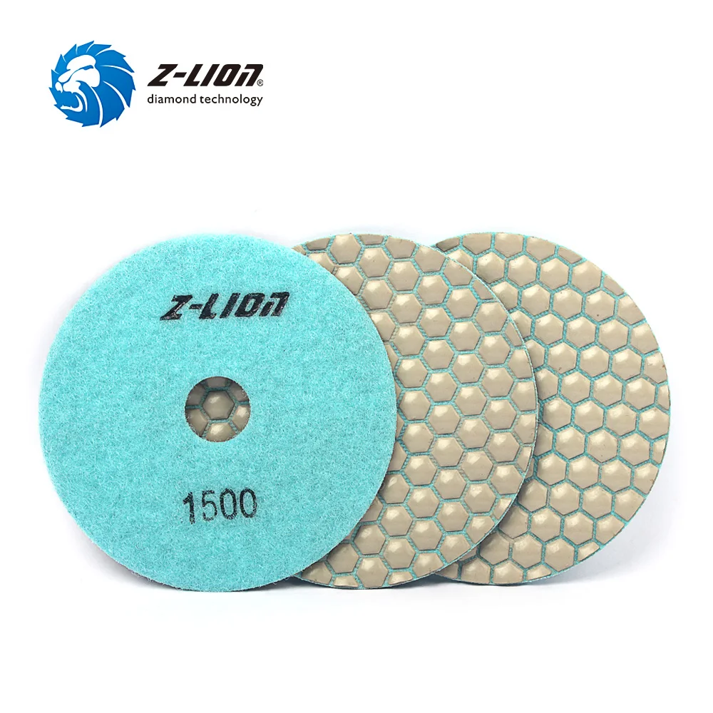 Z-lion Peças Polegada Seco Diamante Polimento Almofada Flexível Resina Bond Mármore Granito Disco de Lixamento 100 mm Hexágono Seco Polonês Almofadas