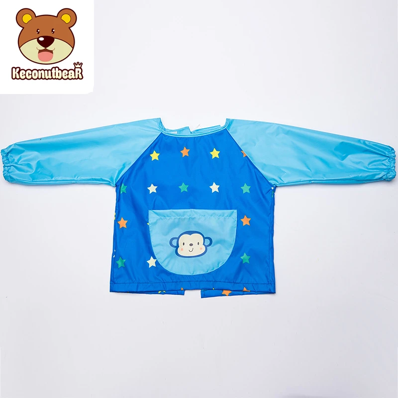 Children Waterproof Long Sleeve Art Smock Apron 2022 New Cartoon Monkey Kids Clothing Girls Boys Painting Aprons Baby Food Bibs