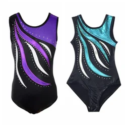 Vestido sem mangas Diamond Ballet para meninas, Leotards de ginástica para crianças, Professional Dance Pro, vestido atlético brilhante para crianças