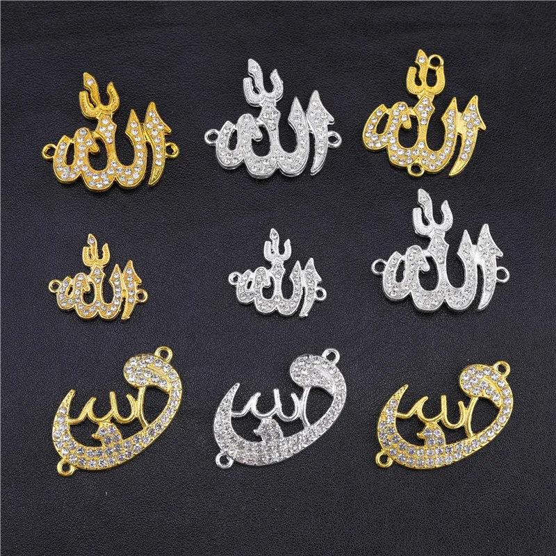 Juya DIY Jewelry Making Accessories Gold/Silver Color Rhinestone Crescent Allah Ramadan Kareem Moon Charms Pendants