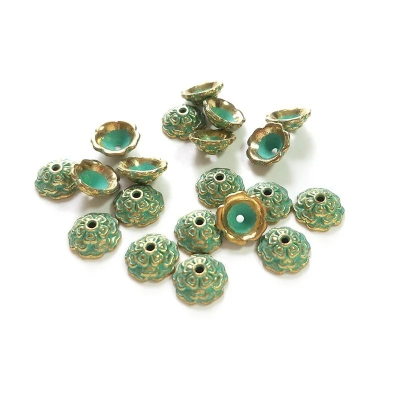 50pcs 10mm Patina Plated Zinc Alloy Green Spacer Bead End Caps For DIY Beads Bracelet Necklace Jewelry Findings PJ022