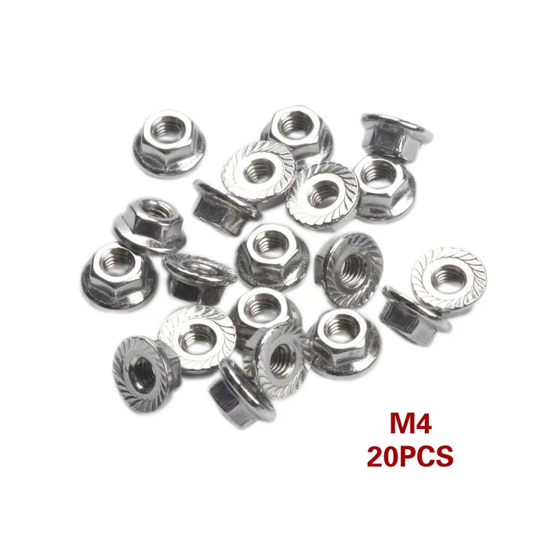 20Pcs 304 Stainless Steel Hexagon Flange Nuts Set Lock Nut Sets Threaded Nuts Fastening Hardware Accessories Nut Kit M3/4/5/6/8