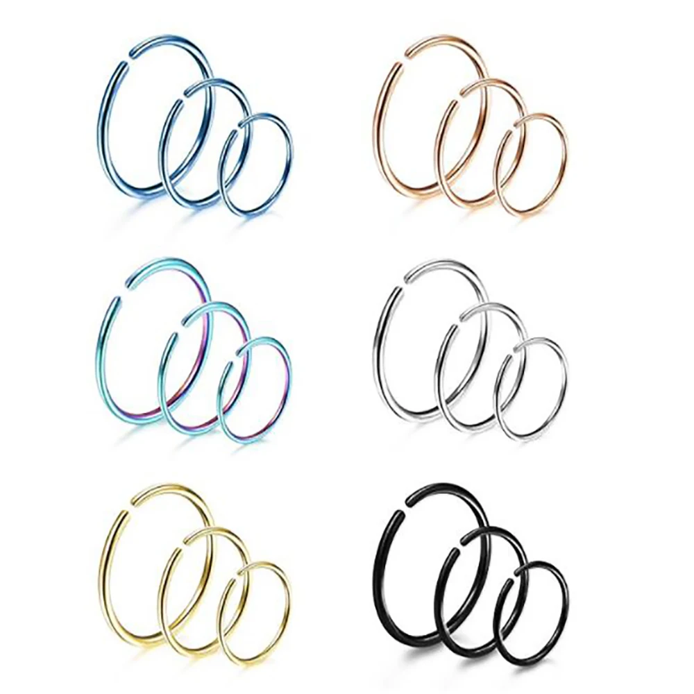 

JUNLOWPY Stainless Steel Nose Hoop Rings Circle Nose Stud Lip Tragus Piercing Cartilage Helix Earrings Sexy Body Jewelry 100pcs