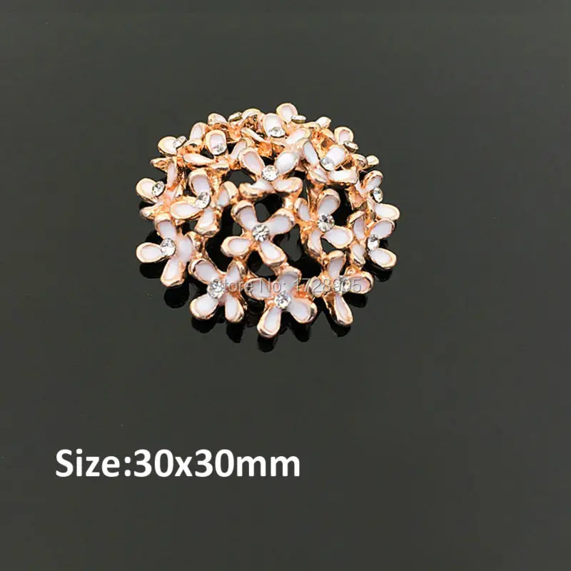 Mini Order 30mm 10 Pieces White Enamel Flower Cluster Crystal Rhinestone Button Flat Back Embellishment For Hair Bow Center