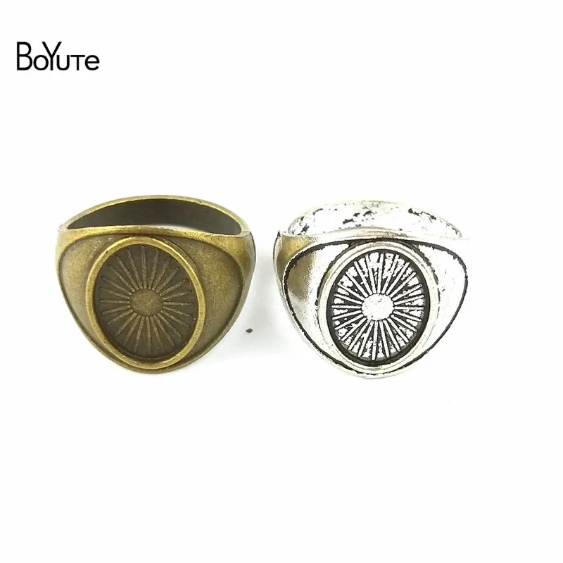 BoYuTe (40 Pieces/Lot) 14*10MM Cabochon Bese Vintage Style Antique Bronze Silver Plated Ring Set for Women Jewelry Findings