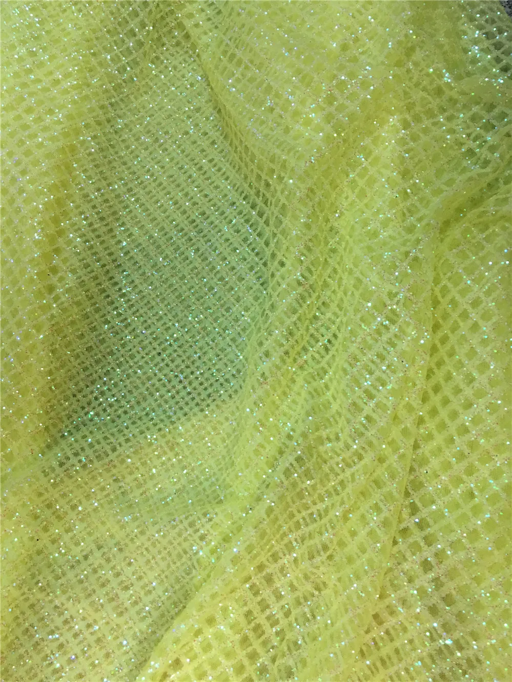 

2017 new design shinny yellow french lace glued glitter sequins lace for women sexty dress/fashion show