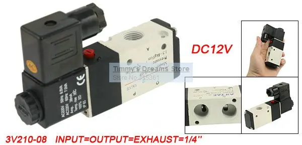 Free Shipping 1/4'' Pneumatic Electromagnetic Solenid Valve 3/2 Way DC 12V 3V210-08