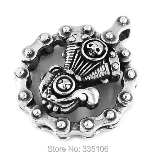 Cool Heavy Bicycle Chain Skull Motorcycles Engine Pendant Stainless Steel Jewelry Motor Biker  Skull Cross Men Pendant SWP0338A