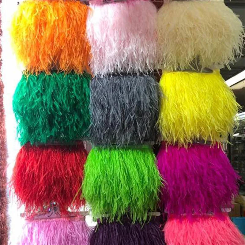 10yards in a pack .More than 50colors Ostrich Feather Fringe Ribbon Trim Price for DIY Craft size:13-15cm