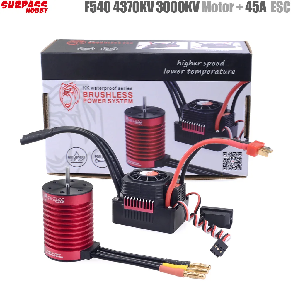 

SURPASS HOBBY KK Waterproof Combo F540 3000KV 4370KV Brushless Motor w/ 45A Brushless ESC for 1/10 RC Car / Tamiya Axial Redcat