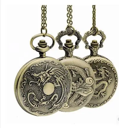 Bronze Dragon Deadpool fullmetal alchemist Pocket Watch Necklace Chain vintage Quartz pocket watches Men Relogio De Bolso GIft