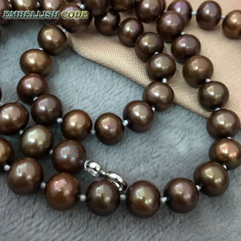 brown coffee shine round like ball shape natural cultured pearls simple Classic choker necklace gift for girl women 20'' 18''