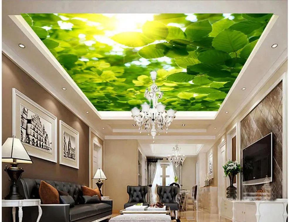 

customized wallpaper for walls Green leaves ceiling frescoes 3d ceiling murals wallpaper Home Decoration