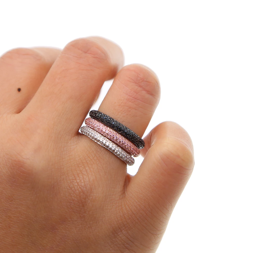 Colorful Stone Hot Style Pink Black Red white Stones CZ Zircon Engagement jewelry Eternity Women Band Stacking rings for Wedding