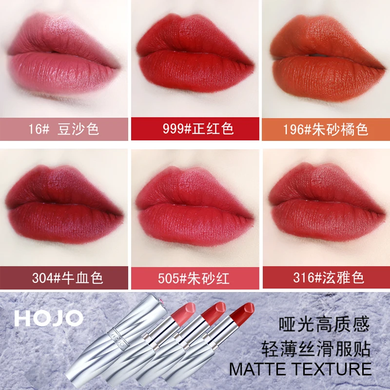 HOJO Matte Lipstik Velvet Merah 6 Warna Desain Mewah Tahan Lama Tahan Air Besar Kualitas Make Up Kosmetik