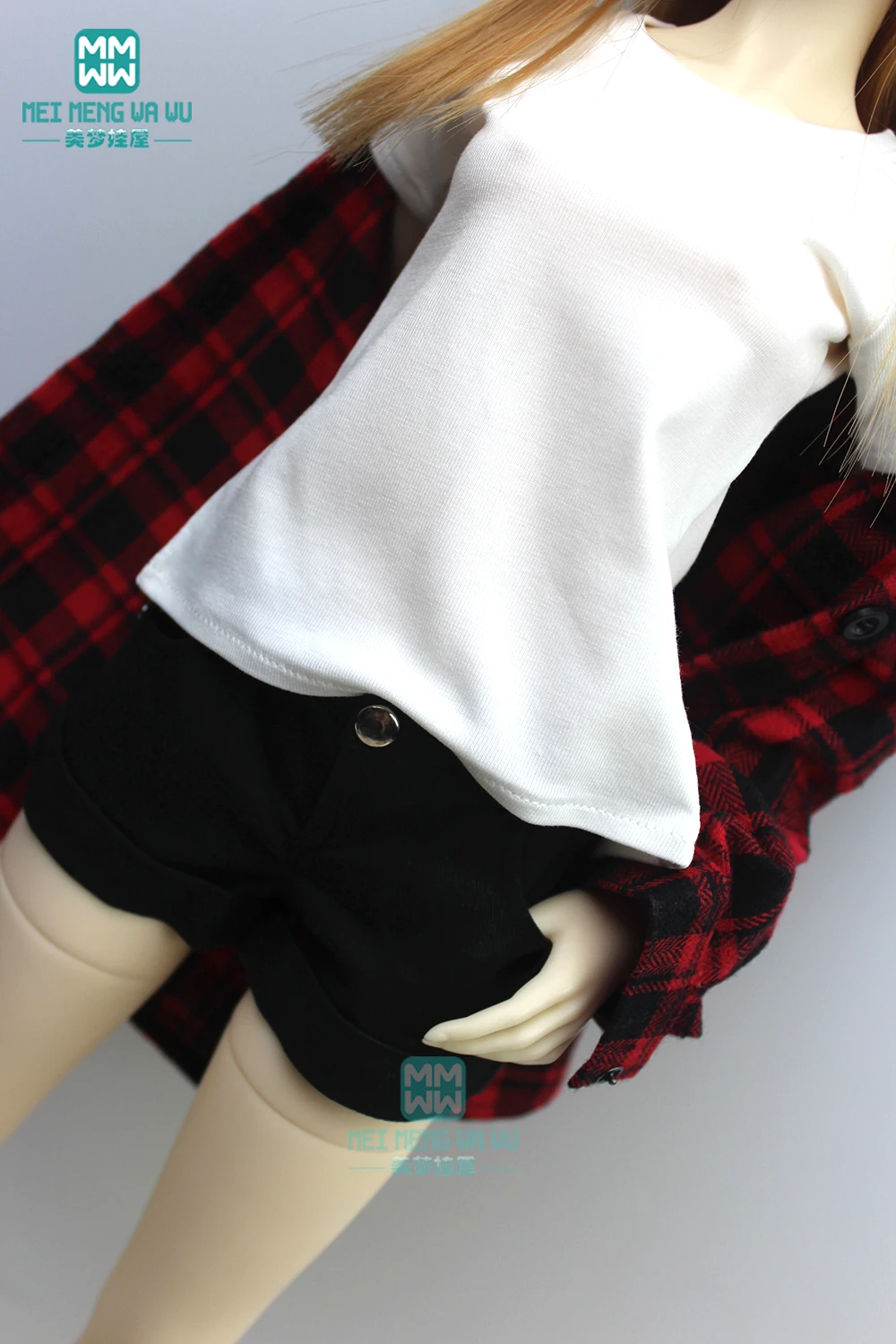 BJD doll clothes for 58--60cm 1/3 BJD DD SD Toys Spherical joint doll Casual red plaid shirt sleeve t-shirt