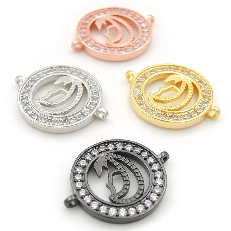 

22*18*2mm Micro Pave Clear CZ Round Connector With Beauty Head Fit For Women As DIY Bracelets Accessory