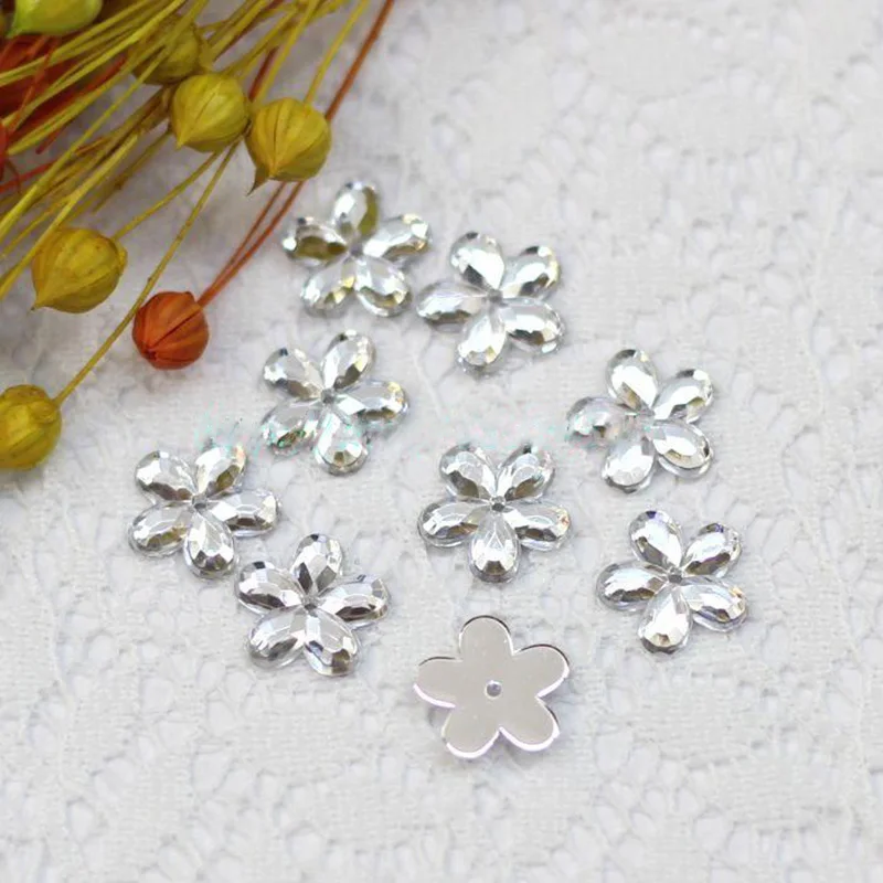 

500Pieces 8mm Acrylic Flatback Flower Sewing Rhinestone Sew on Beads For Bags Garment Shoes Decoration