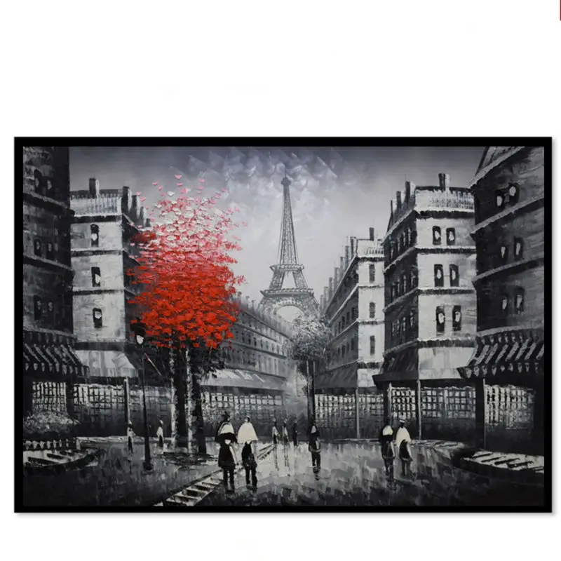 

Hand painted Landscape Oil Paintings Modern Europe Black and White Paris Street Wall Art Picture Canvas Paintings Abstract