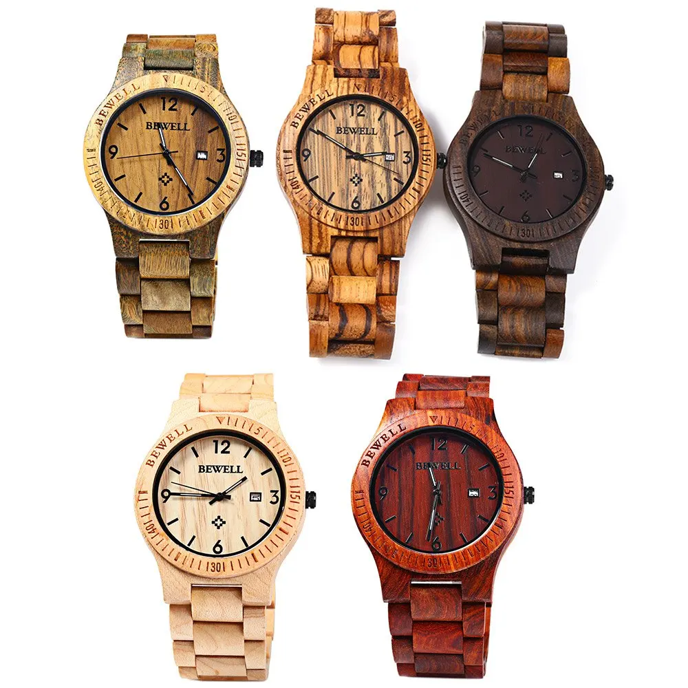 Bewell ZS-W086B Luxury Brand Wood Watch men Analog Quartz Movement Date Waterproof Male Wristwatches relogio masculino