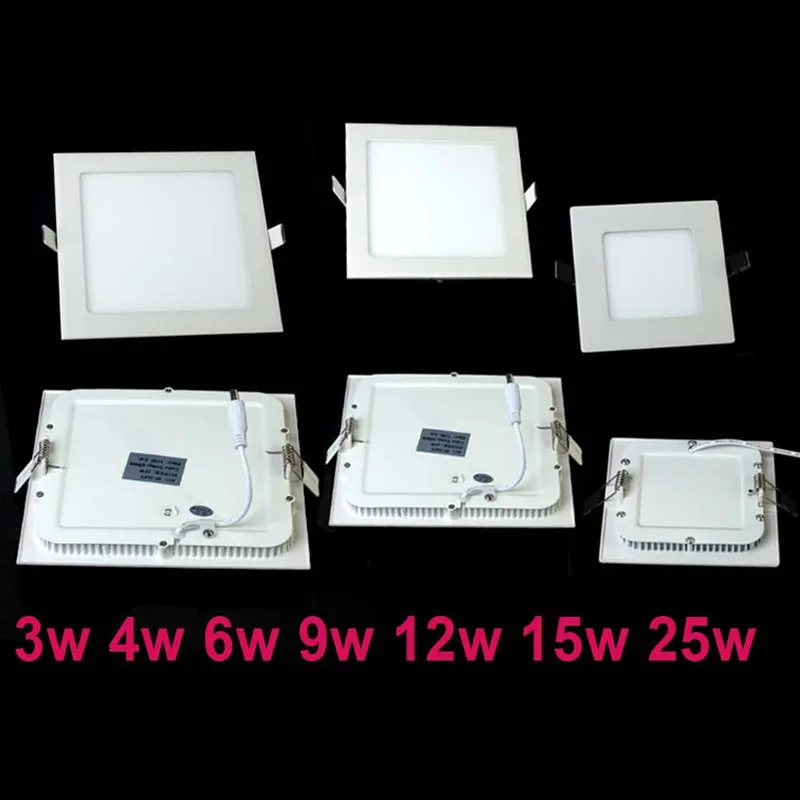 3 W/6 W/9 W/12 W/15 W/25 W led typu downlight kwadratowy panel ledowy sufitowe oświetlenie zagłębione żarówka AC/DC12V-24 V z napędem