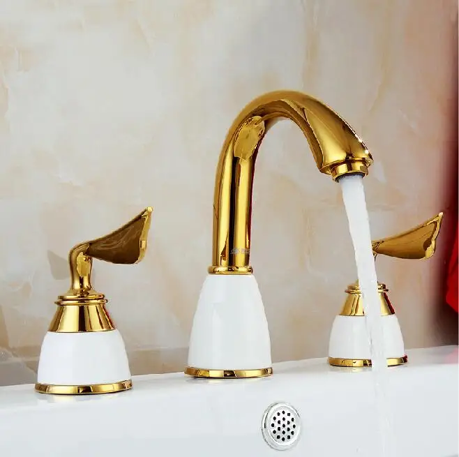 

3 pcs Golden Bathtub Marble Mixer Taps High Quality Luxury Basin Taps BF1003