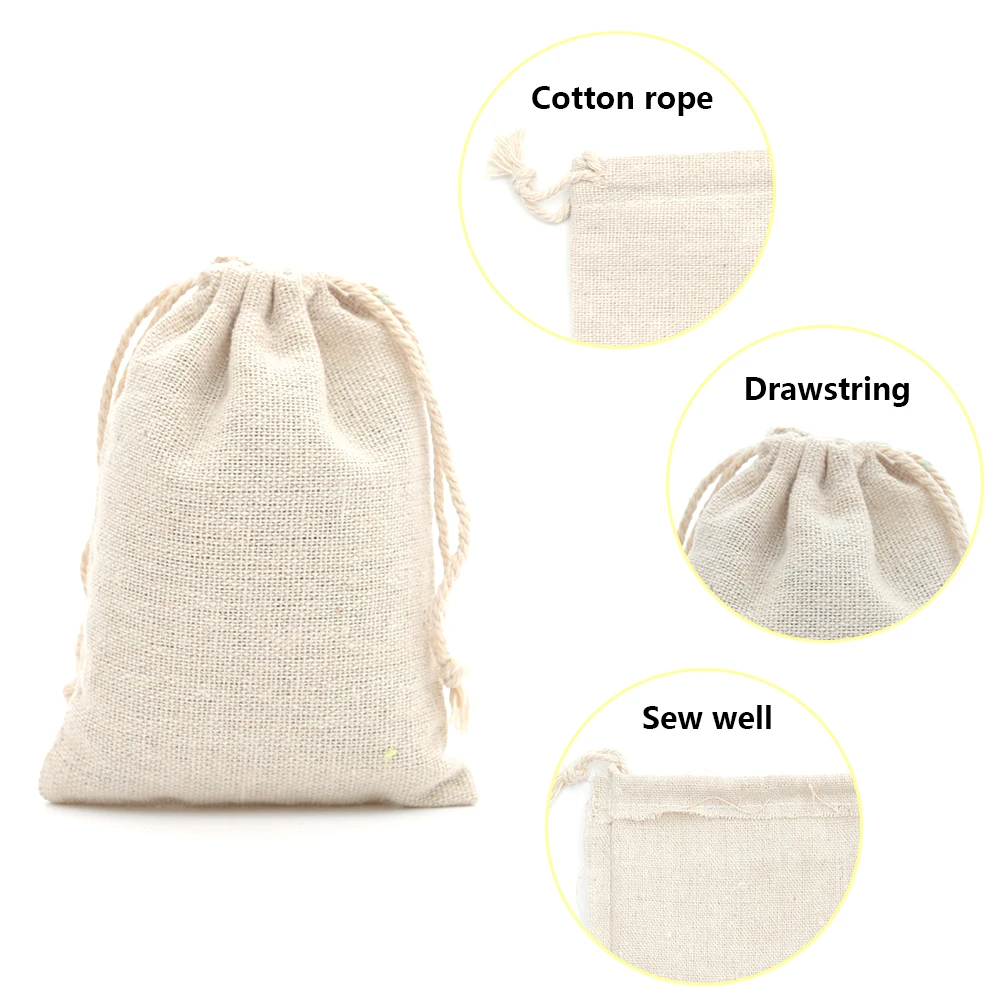 13x18cm Jute Cotton Drawstring Bags for Christmas Favors Gift Bag Rustic/Folk/America/Country-Christmas Wedding Supplies 50pcs