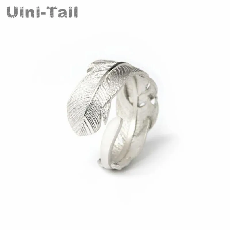 Uini-Tail 2018 hot new 925 Tibetan silver open feather ring adjustable size girl jewelry fashion tide flow high quality jewelry