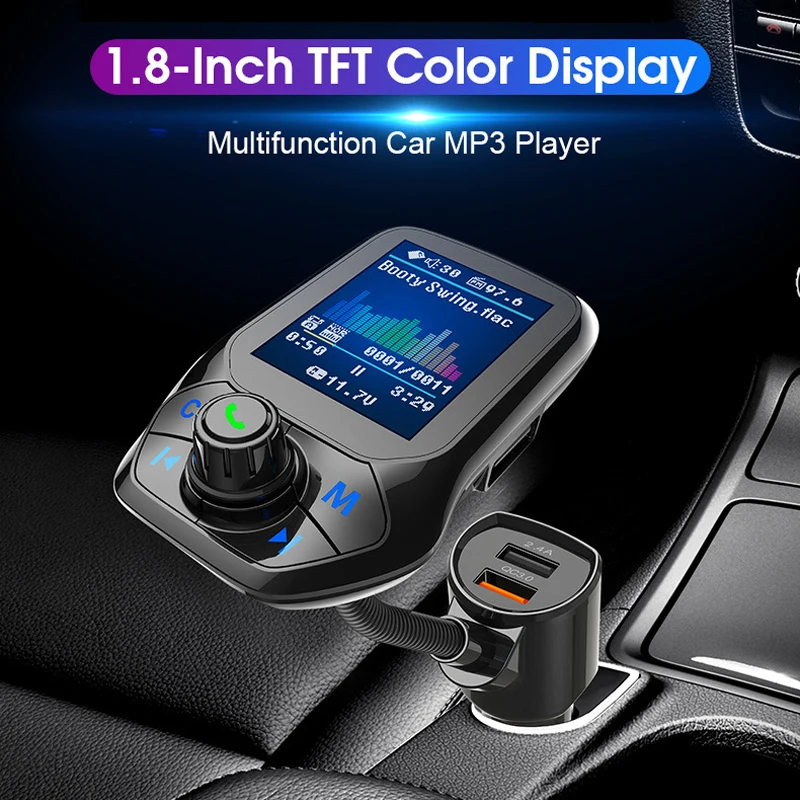 Transmissor FM Bluetooth sem fio para carro, display colorido, modulador, MP3 Player, kit automotivo, mãos livres, carregador QC3.0, 1,8\