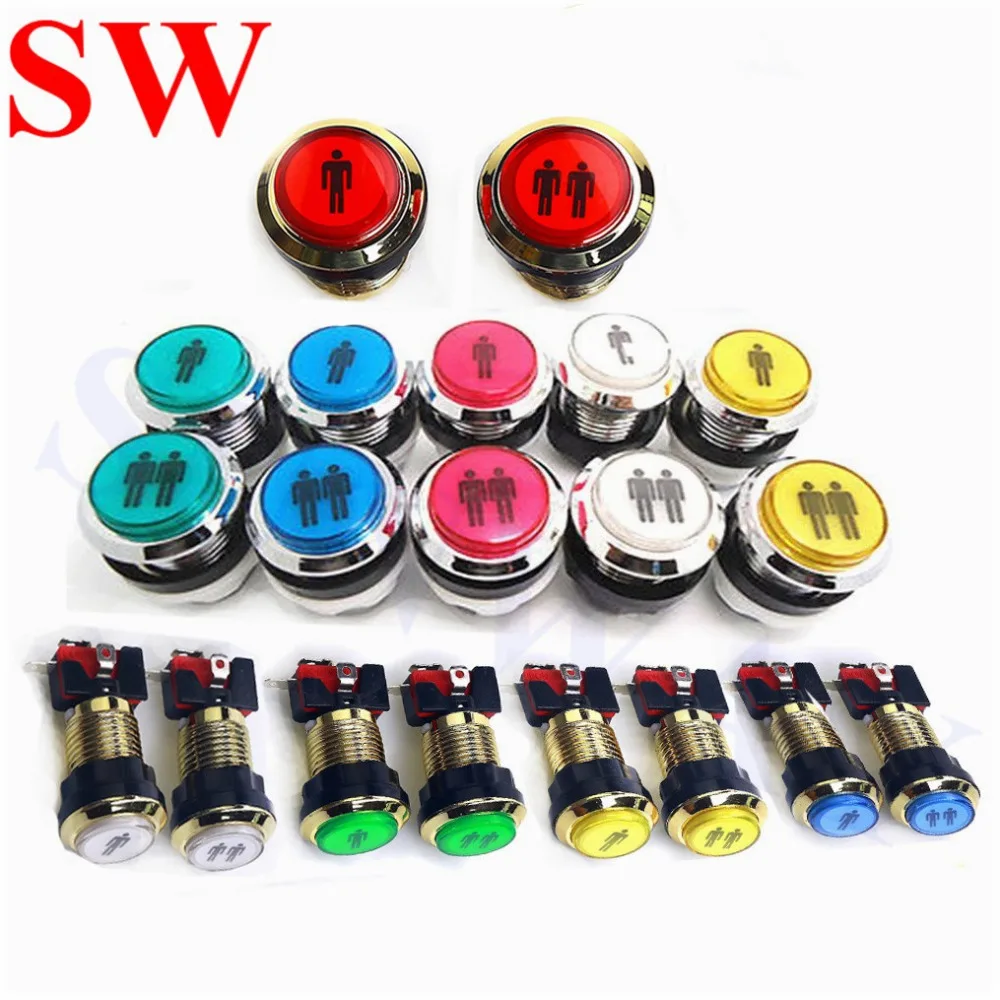 

10PCS 12V LED Coin chrome Push Button Arcade Single Dual gilded push buttons with microswitch 32mm round lighted push button