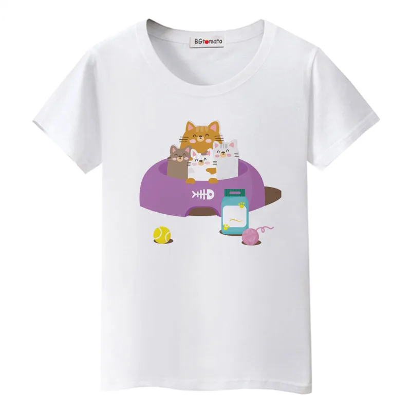 

BGtomato Lovely cats cute cartoon t-shirt girls candy color tops good quality comfortable tshirt women Hot sale brand tops tees