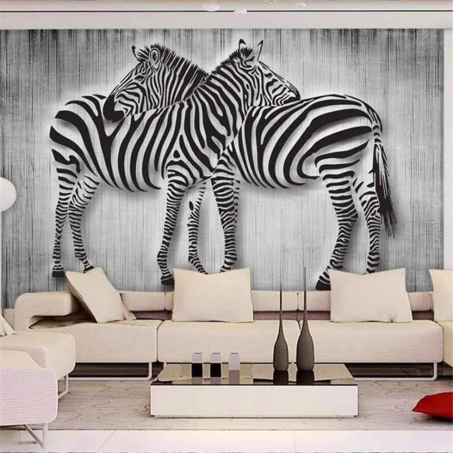 Custom wallpaper 3d stereo photo murals HD retro gray stereo zebra background wall living room bedroom papel de parede wallpaper