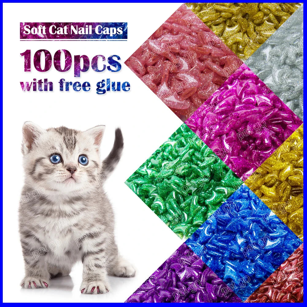 New Fashion colour Cat  Nail Caps soft cat  Claw  Soft Paws100PCS/lot with free Adhesive Glue Size XS S M LGift for pet