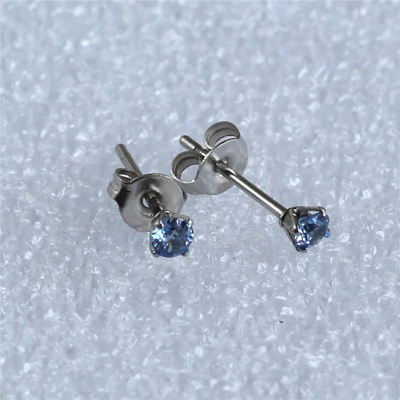 3mm Tanzania Blue Zircon Round Stud Earrings 316L Stainless Steel IP Planting No Fade Allergy
