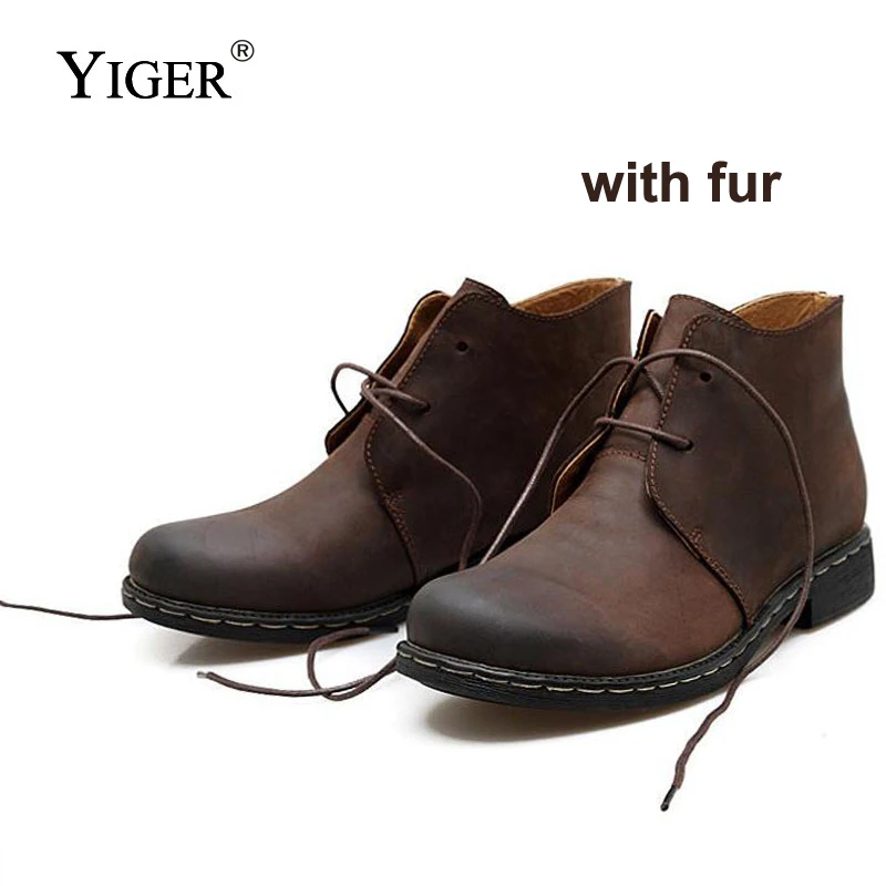 YIGER NEW Men Basic Boots Casual Lace-up men Boots Genuine Leather male desert bot man cowboy boots army bot Autumn/Winter 2023