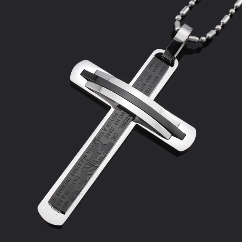 ATGO Mens Crucifix Cross Trendy 316L Stainless Steel Pendant Jesus Scripture Link Chain Necklace Men Jewelry Cross BP696