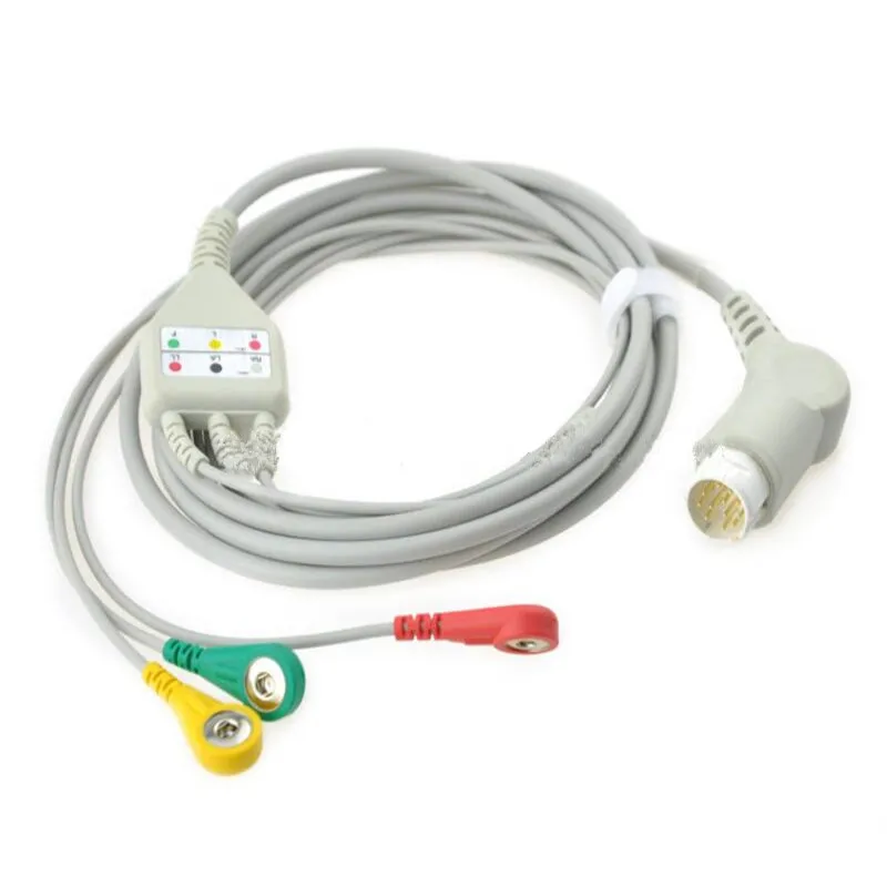 Compatible for Philips/HP 12Pin MP20/30/VM6 Patient Monitor ECG Cable 3 Leads, ECG Cable Leadwires Snap End IEC .TPU 3M