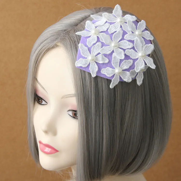 

Princess lolita hairhat romantic light purple flower hairpin lady small hat headdress side clip lady's bowler FJ - 30