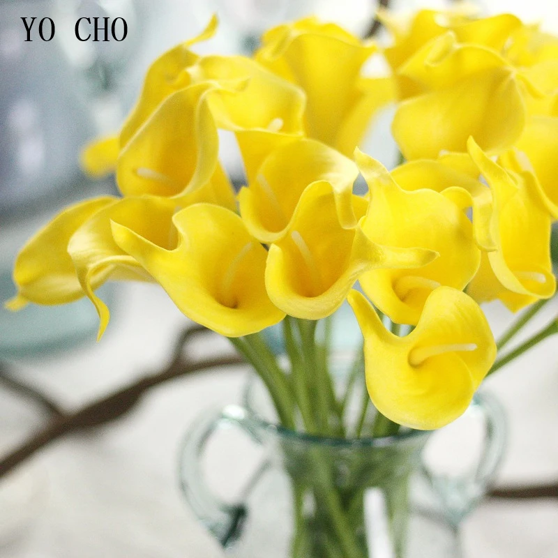 YO CHO 1pc Artificial Flower Wedding Decoration PU Calla Lily Flower Bouquet Home Autumn Decoration Artificial Plant Fake Flores
