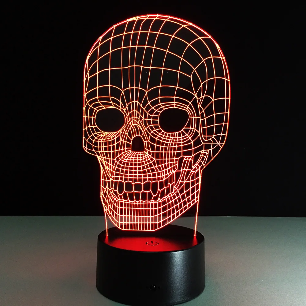 3D LED Color Night Light Changing Lamp Halloween Skull  Light Acrylic 3D Hologram Illusion Desk Lamp For Kids Gift Dropship