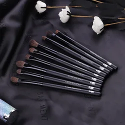 Pro 9Pcs Eyeshadow Brushes Set Natural Pony Goat Hair Eye Contour Blending Eyebrow Buffer Make up Pencil Concealer Brush