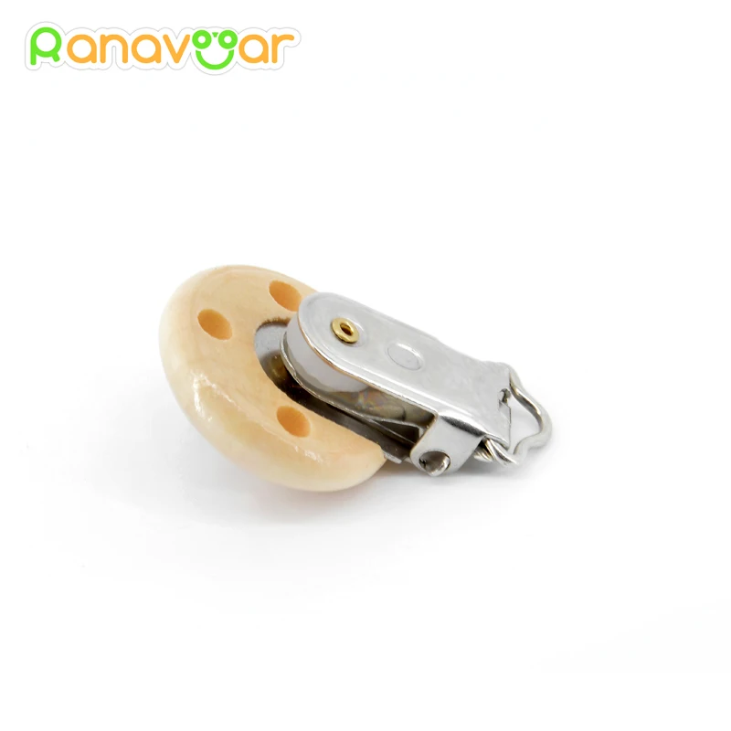 5 PCS Wood Baby Pacifier Clips Natural Color Painting Colorful Wooden Round With Metal Holders Kids Feeding 4.5cm x 2.8cm