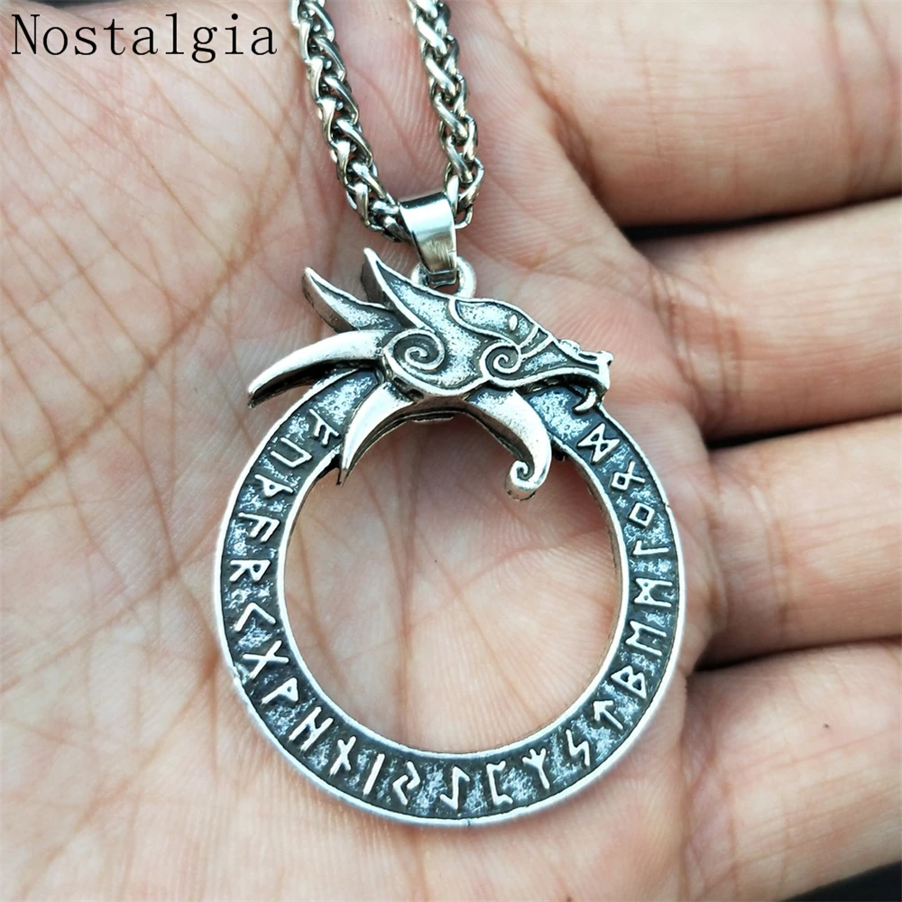 Dropshipping Viking Dragon In Runic Circle Pendant Necklace Magical Staves Compass Rune Amulet Collier Necklace Jewelry