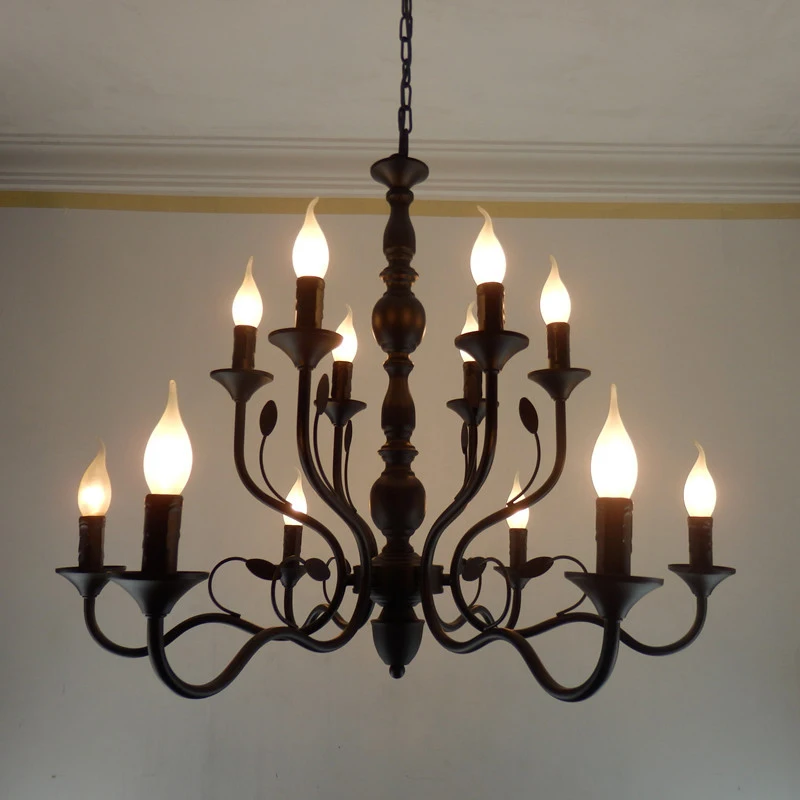 Vintage Black Metal Chandeliers Wrought Iron Home Lighting For Living Room Industrial Metal Black Rustic Candelabra Lamp Bedroom