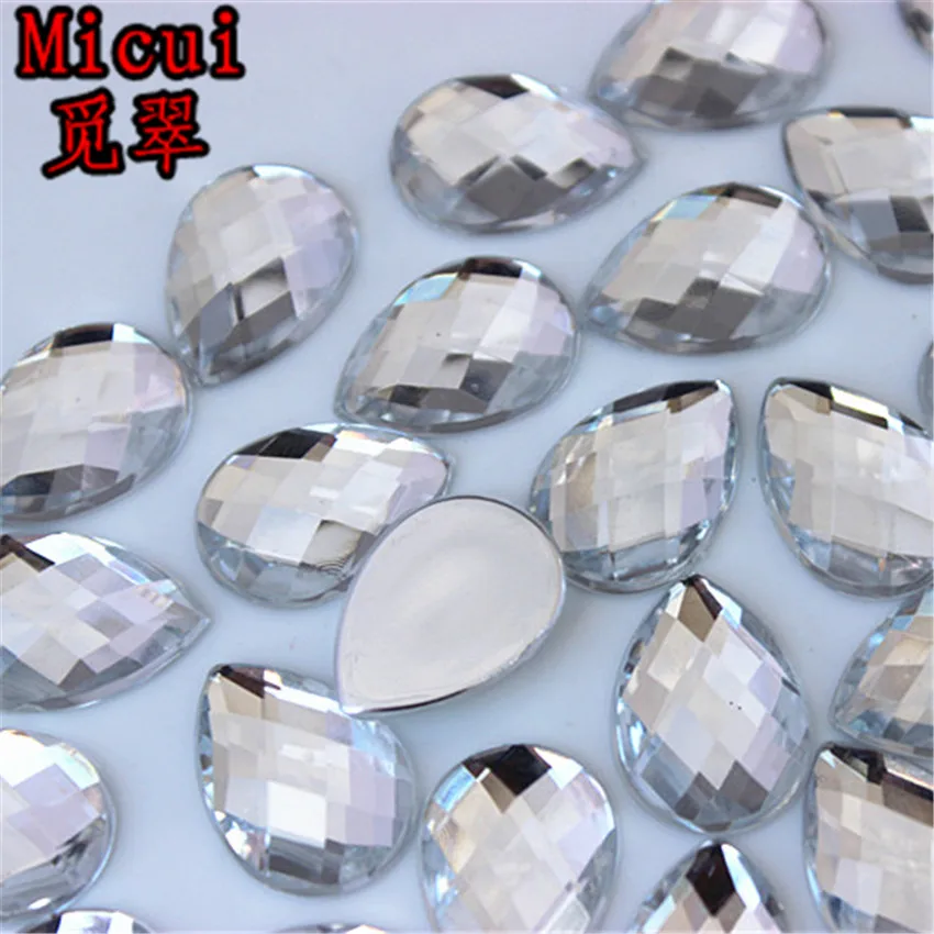 Micui 50pcs 13*18mm Drop Flatback Faceted Acrylic Rhinestones Crystals DIY Glue On Gems For Clothes Dress Craft DIY MC318