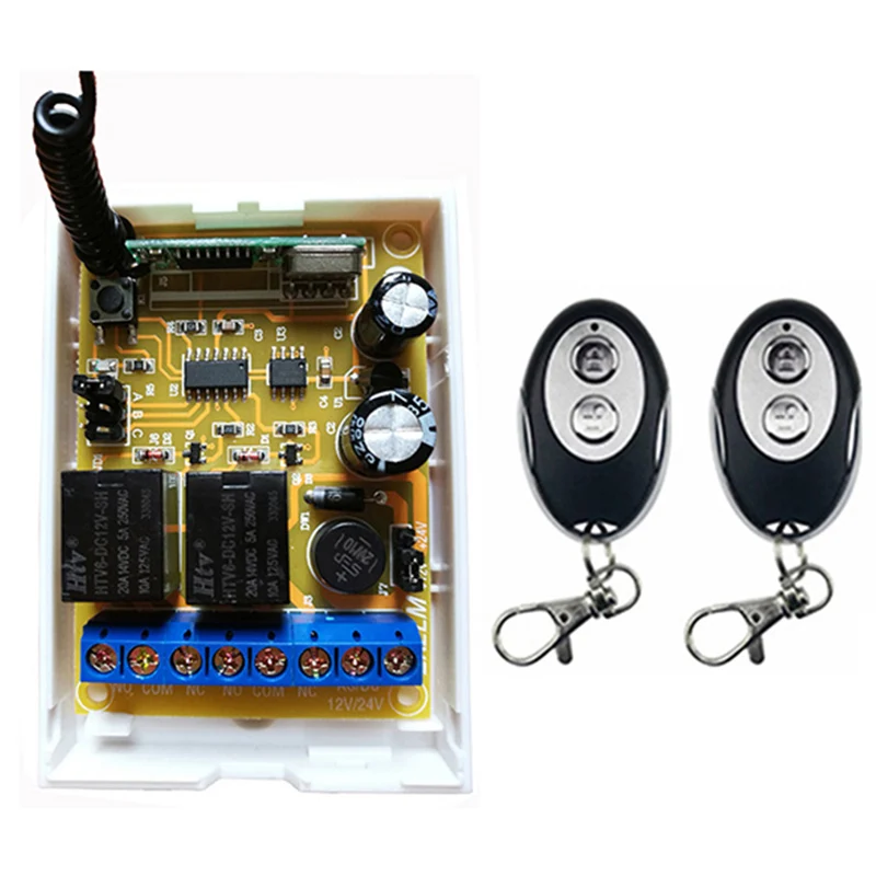 Sistema de interruptor de controle remoto sem fio, 12v, dc24v, 2 canais, transmissores de forma elipse, código de aprendizagem, janela, porta de garagem