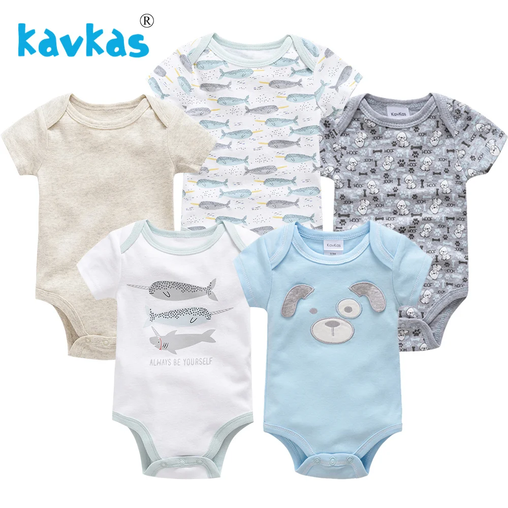 

Kavkas New Arrival Summer Baby Clothes 5 Pieces Newborn Baby Boy Girls Rompers Short Sleeve Cotton Print Baby Clothing Romper