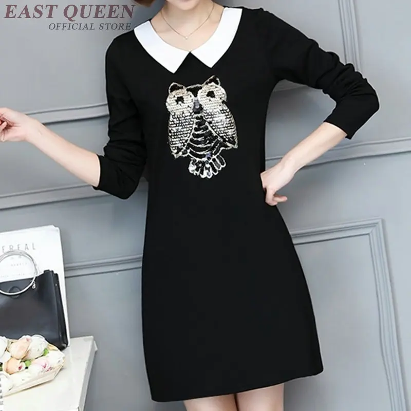 Black dress with white collar owl print kawaii school dress women fashion 2018 white collar dress DD430 C